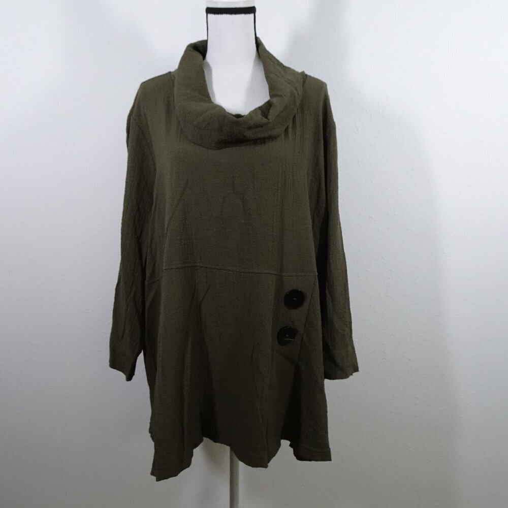 Ali Miles Cowl Neck Tunic Top Women's Plus Size 2X Olive Green Loose Fit